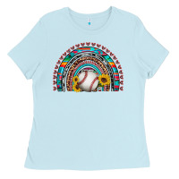 Baby Blue baseball rainbow Ladies Tee - Artiststas