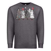 Charcoal Heather black and white christmas trees with lights Premium Sweatshirt - FaDigitalArtStudio