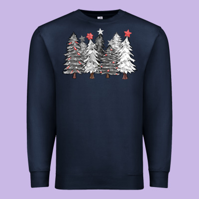 Black And White Christmas Trees With Lights Premium Sweatshirt Designed By Fadigitalartstudio