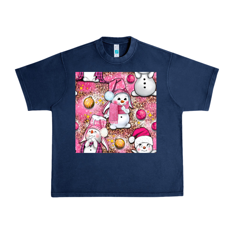 Pink Christmas Cute Snowman Urban Heavy Tee by NancyCooperArtShop | Teevron