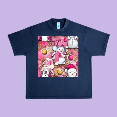 Pink Christmas Cute Snowman Urban Heavy Tee Designed By Nancycooperartshop