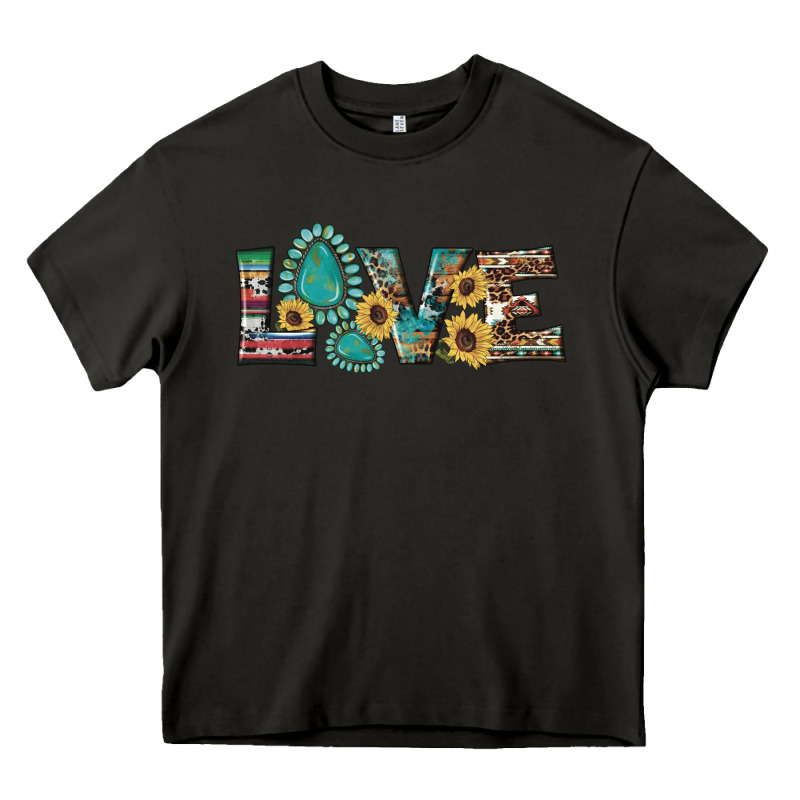 Western Gemstone Sunflowers Serape Leopard Turquoise Love Heavy Core Tee by Artiststas | Teevron