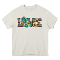 Cream western gemstone sunflowers serape leopard turquoise love Heavy Core Tee - Artiststas
