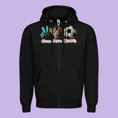 Peace Love Soccer Zipper Hoodie Designed By Howdyjamesfarm