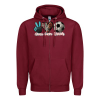 Burgundy Peace love Soccer Zipper Hoodie - HowdyJamesFarm