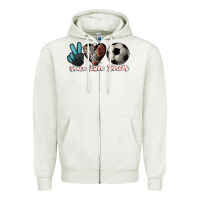 Oatmeal Heather Peace love Soccer Zipper Hoodie - HowdyJamesFarm