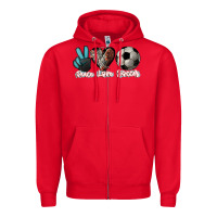 Red Peace love Soccer Zipper Hoodie - HowdyJamesFarm