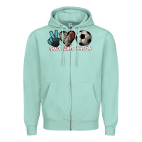 Seafoam Peace love Soccer Zipper Hoodie - HowdyJamesFarm