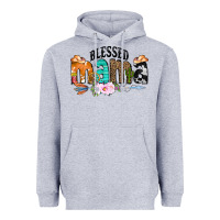 Heather Grey Blessed Mama Heavyweight Hoodie - CowCowDesign