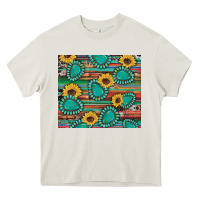 Western Gemstone Sunflowers Serape Cowhide Glitter Wooden Heavy Core Tee | Teevron