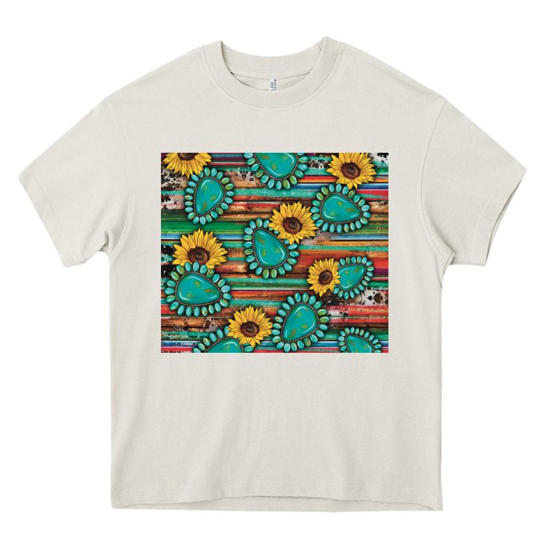 Western Gemstone Sunflowers Serape Cowhide Glitter Wooden Heavy Core Tee by Artiststas | Teevron