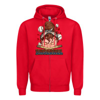 Red Messy bun Baseball Zipper Hoodie - HowdyJamesFarm