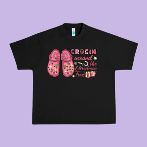 Pink Christmas Crocin' Around The Christmas Tree Urban Heavy Tee Designed By Nancycooperartshop