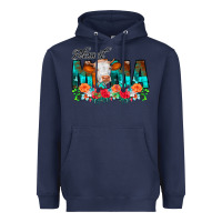 Navy Blessed Mama Flowers Cow Heavyweight Hoodie - CowCowDesign