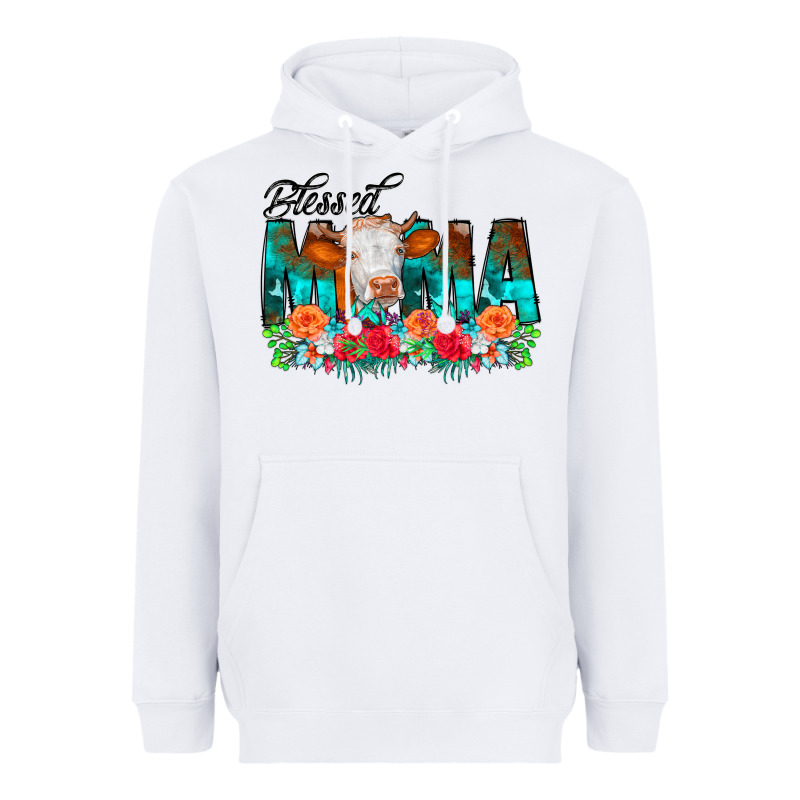 Blessed Mama Flowers Cow Heavyweight Hoodie by CowCowDesign | Teevron