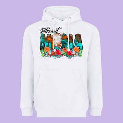 Blessed Mama Flowers Cow Heavyweight Hoodie Designed By Cowcowdesign