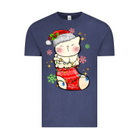 Vintage Denim christmas cat in Vintage Tee - MaliasSmallBusiness