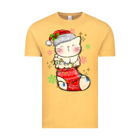 Vintage Mustard christmas cat in Vintage Tee - MaliasSmallBusiness