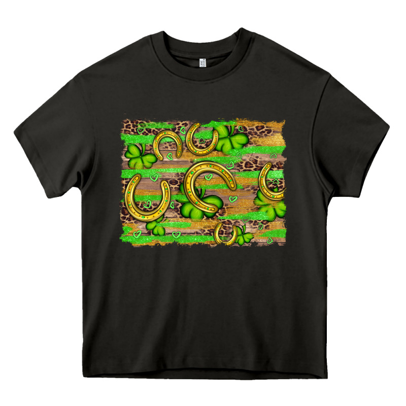 Horseshoe Shamrock Leopard Wood Glitter Background Heavy Core Tee by Artiststas | Teevron