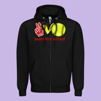 Peace Love Softball Zipper Hoodie Designed By Howdyjamesfarm