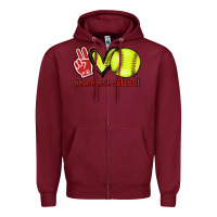 Burgundy Peace love Softball Zipper Hoodie - HowdyJamesFarm