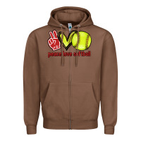 Chestnut Peace love Softball Zipper Hoodie - HowdyJamesFarm