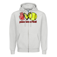 Dove Grey Peace love Softball Zipper Hoodie - HowdyJamesFarm