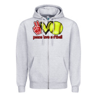 Heather Grey Peace love Softball Zipper Hoodie - HowdyJamesFarm
