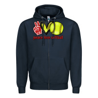 Navy Peace love Softball Zipper Hoodie - HowdyJamesFarm