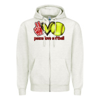Oatmeal Heather Peace love Softball Zipper Hoodie - HowdyJamesFarm