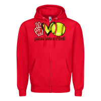 Red Peace love Softball Zipper Hoodie - HowdyJamesFarm