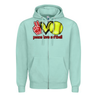 Seafoam Peace love Softball Zipper Hoodie - HowdyJamesFarm