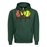 Sports Green Peace love Softball Zipper Hoodie - HowdyJamesFarm