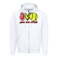 White Peace love Softball Zipper Hoodie - HowdyJamesFarm