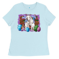 Baby Blue goat family eggs flowers leopard serape glitter Ladies Tee - Artiststas