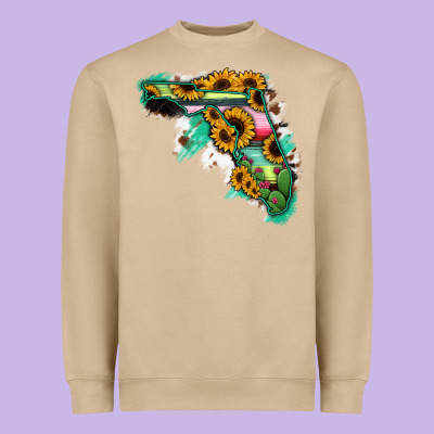 Florida Map With Sunflower And Serape Cactus Heavyweight Sweatshirt Designed By Bettercallsaul