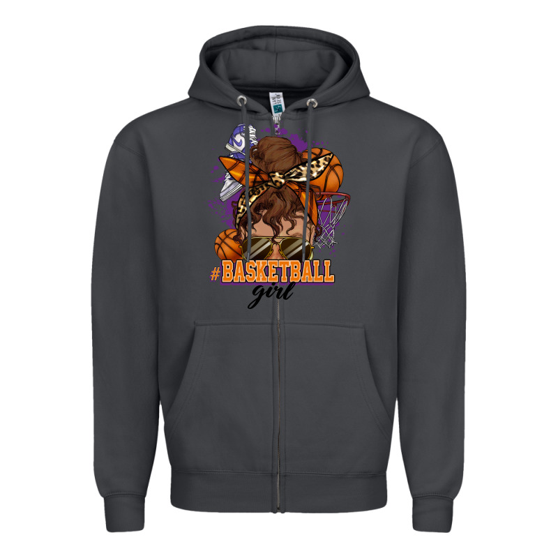 Messy Bun Basketball Girl Zipper Hoodie by HowdyJamesFarm | Teevron