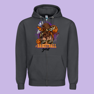 Messy Bun Basketball Girl Zipper Hoodie Designed By Howdyjamesfarm