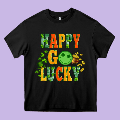 Happy Go Lucky  With Coin And Shamrock Heavy Core Tee Designed By Artiststas