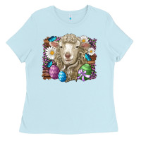 Baby Blue easter sheep eggs butterfly daisys leopard glitter wooden Ladies Tee - Artiststas