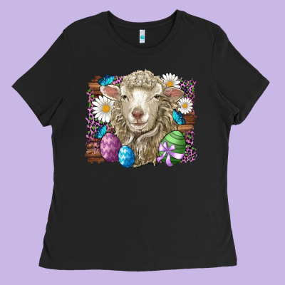 Easter Sheep Eggs Butterfly Daisys Leopard Glitter Wooden Ladies Tee Designed By Artiststas
