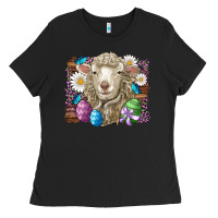 Black easter sheep eggs butterfly daisys leopard glitter wooden Ladies Tee - Artiststas