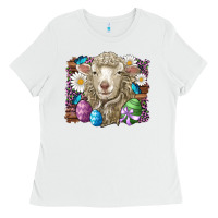 White easter sheep eggs butterfly daisys leopard glitter wooden Ladies Tee - Artiststas