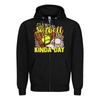 Black It's a Softball kinda day leopard Zipper Hoodie - HowdyJamesFarm