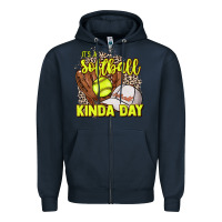 Navy It's a Softball kinda day leopard Zipper Hoodie - HowdyJamesFarm