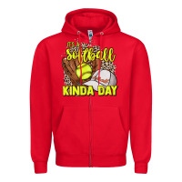 Red It's a Softball kinda day leopard Zipper Hoodie - HowdyJamesFarm