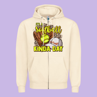 It's A Softball Kinda Day Leopard Zipper Hoodie Designed By Howdyjamesfarm