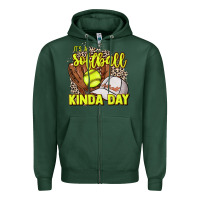 Sports Green It's a Softball kinda day leopard Zipper Hoodie - HowdyJamesFarm