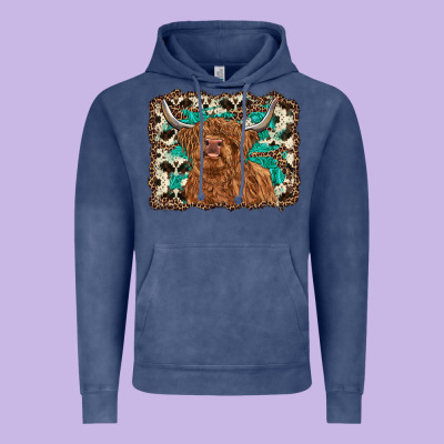 Highland Cow Western Background Vintage Hoodie Designed By Ranaportraitstore