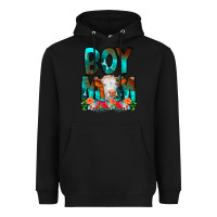 Black Boy Mom Flowers Cow Heavyweight Hoodie - CowCowDesign